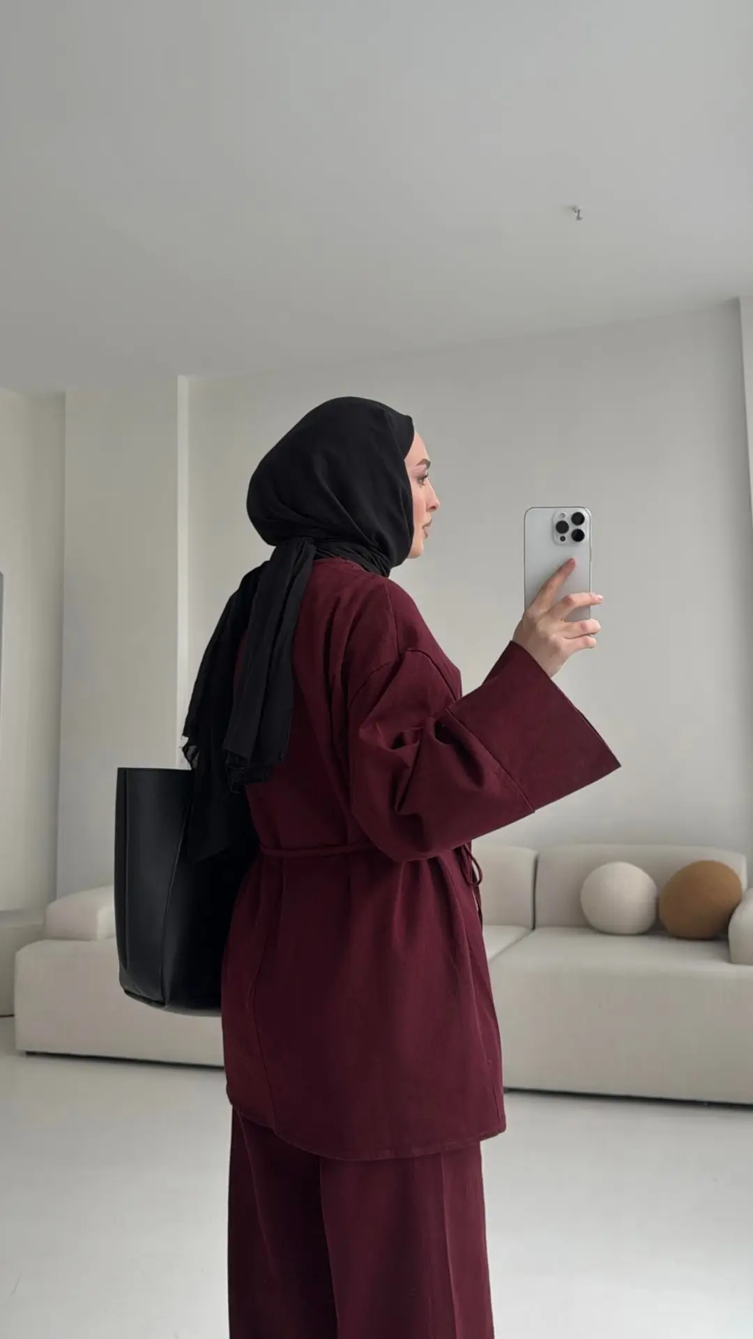 Bordo Gabardin Kimono Takım - Görsel 3