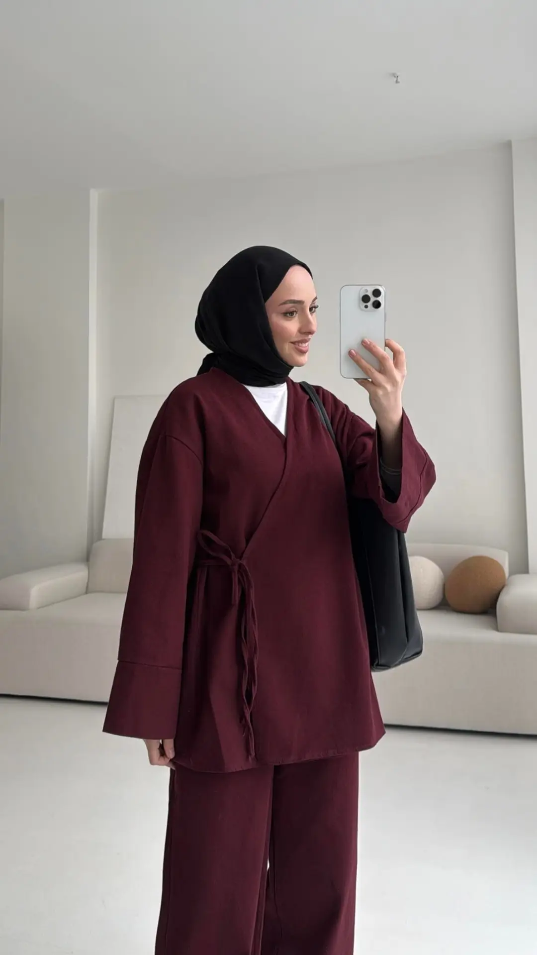 Bordo Gabardin Kimono Takım - Görsel 4