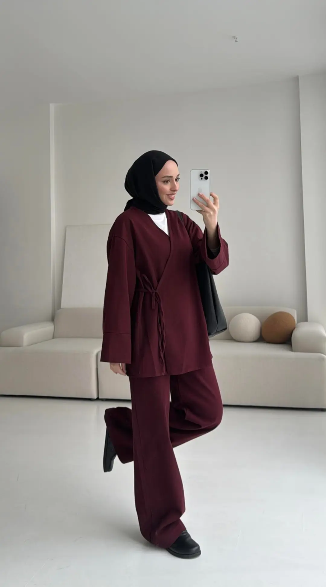 Bordo Gabardin Kimono Takım - Görsel 5