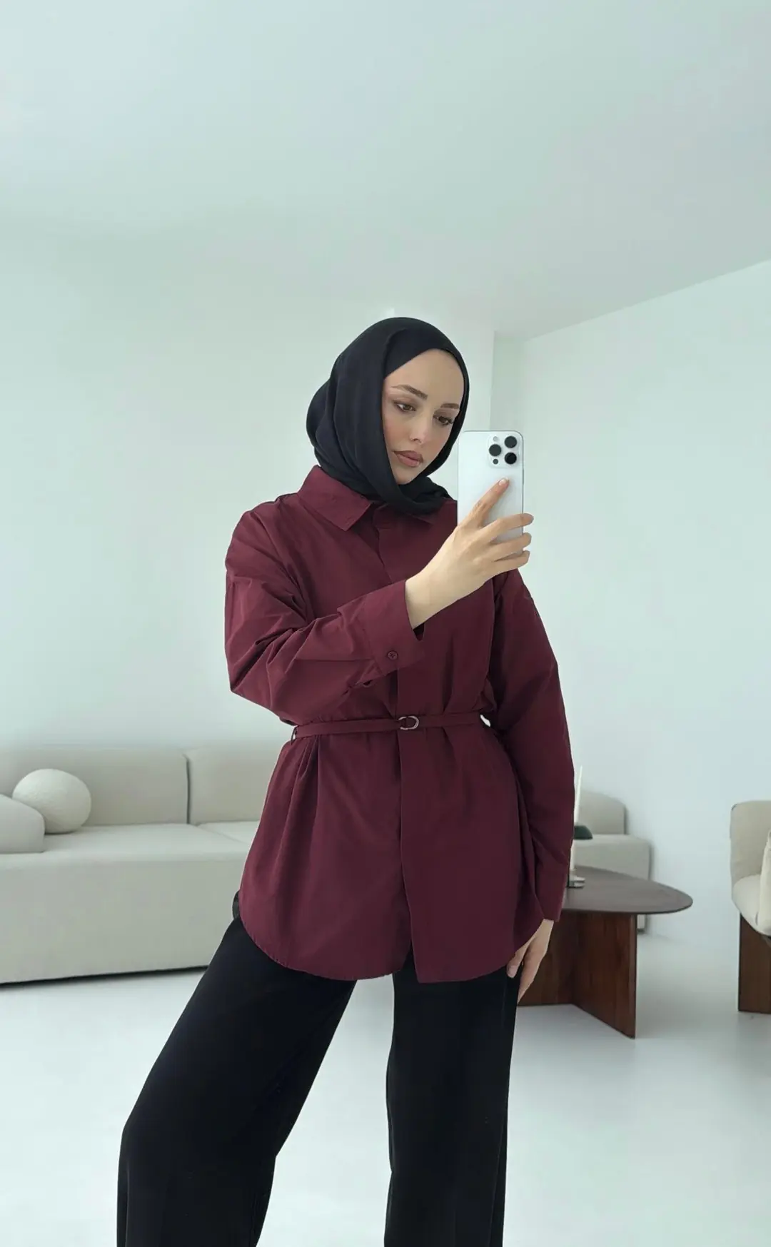 Bordo Kemerli Gömlek - Görsel 4