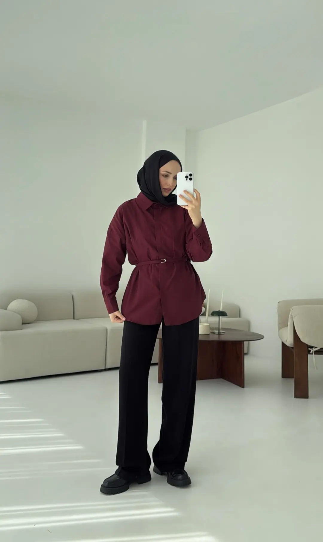 Bordo Kemerli Gömlek - Görsel 6