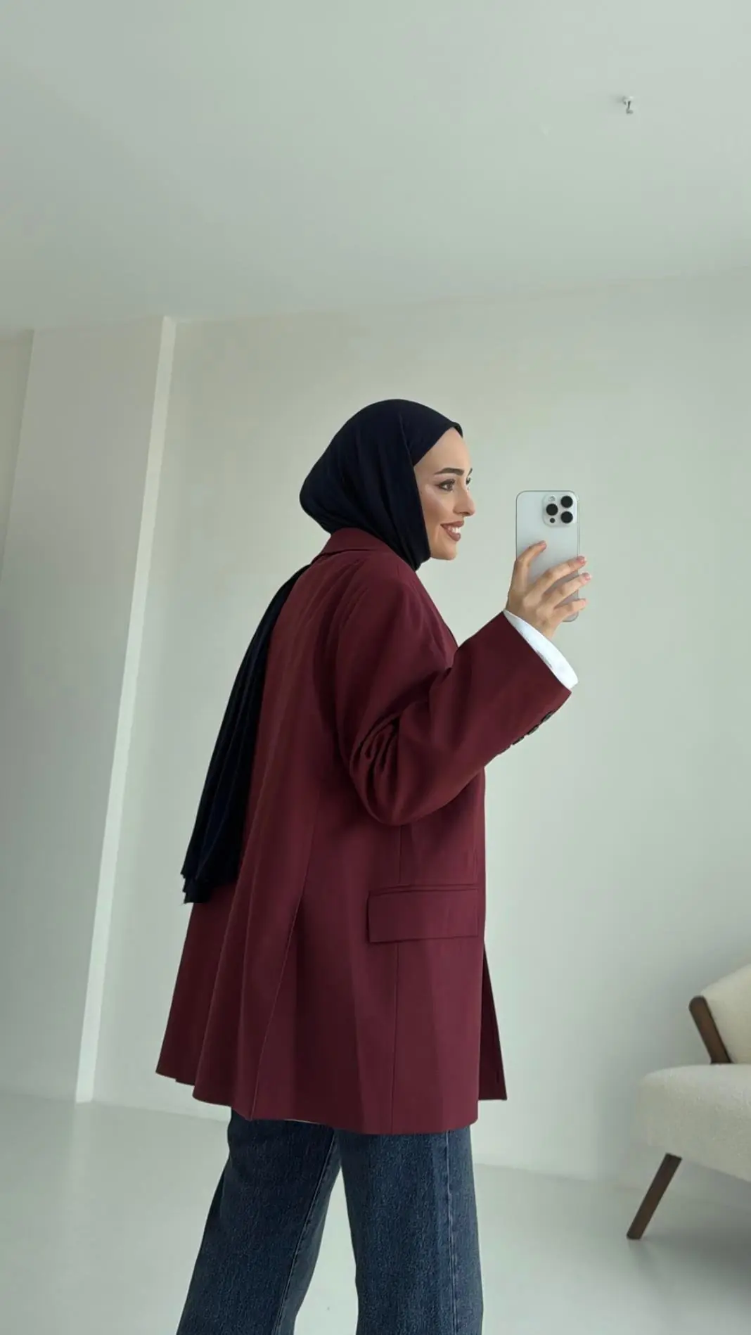 Bordo Oversize Premium Blazer Ceket - Görsel 3