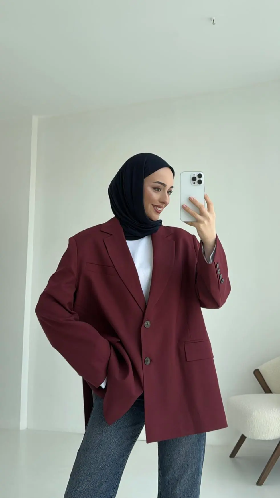 Bordo Oversize Premium Blazer Ceket - Görsel 4