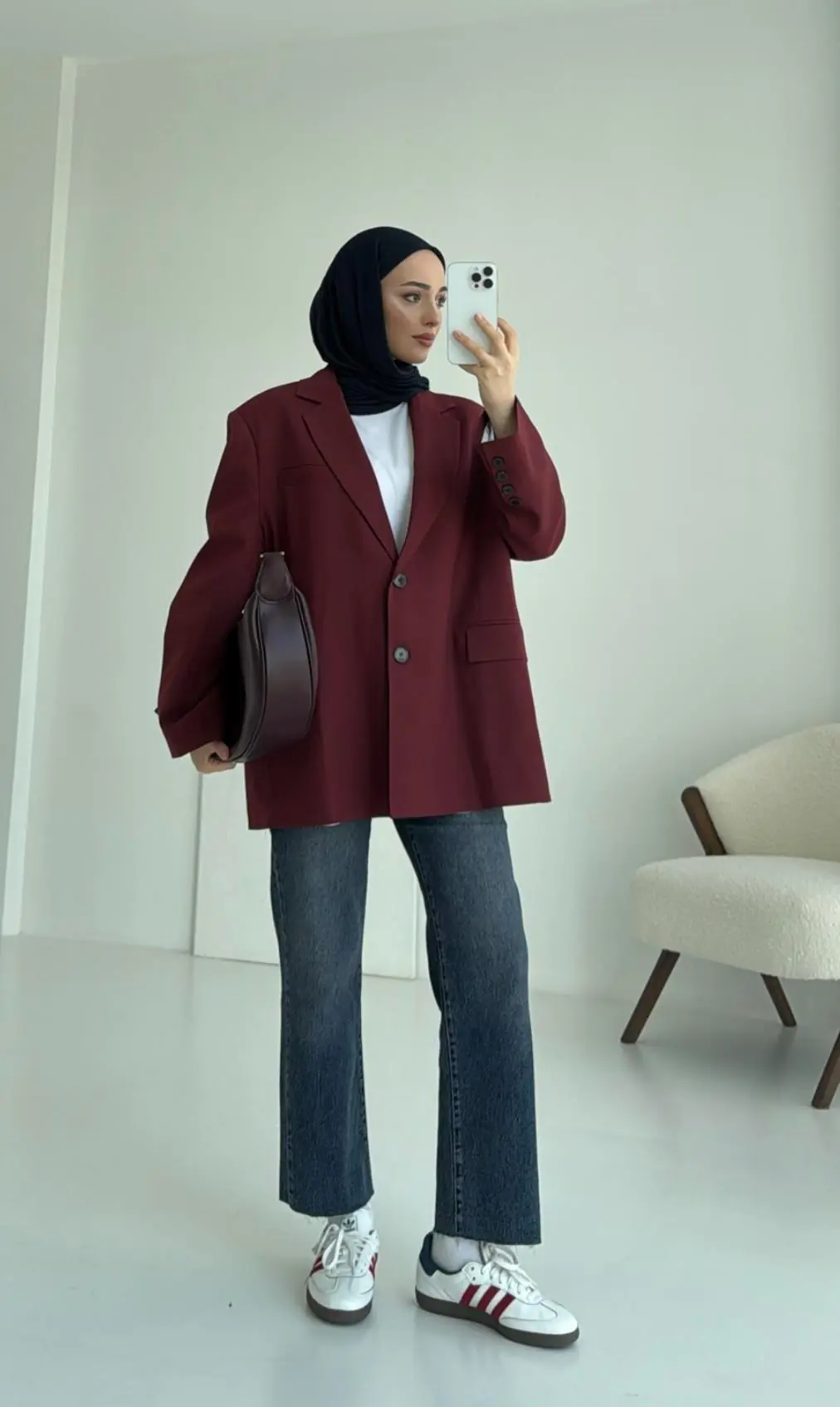 Bordo Oversize Premium Blazer Ceket - Görsel 5