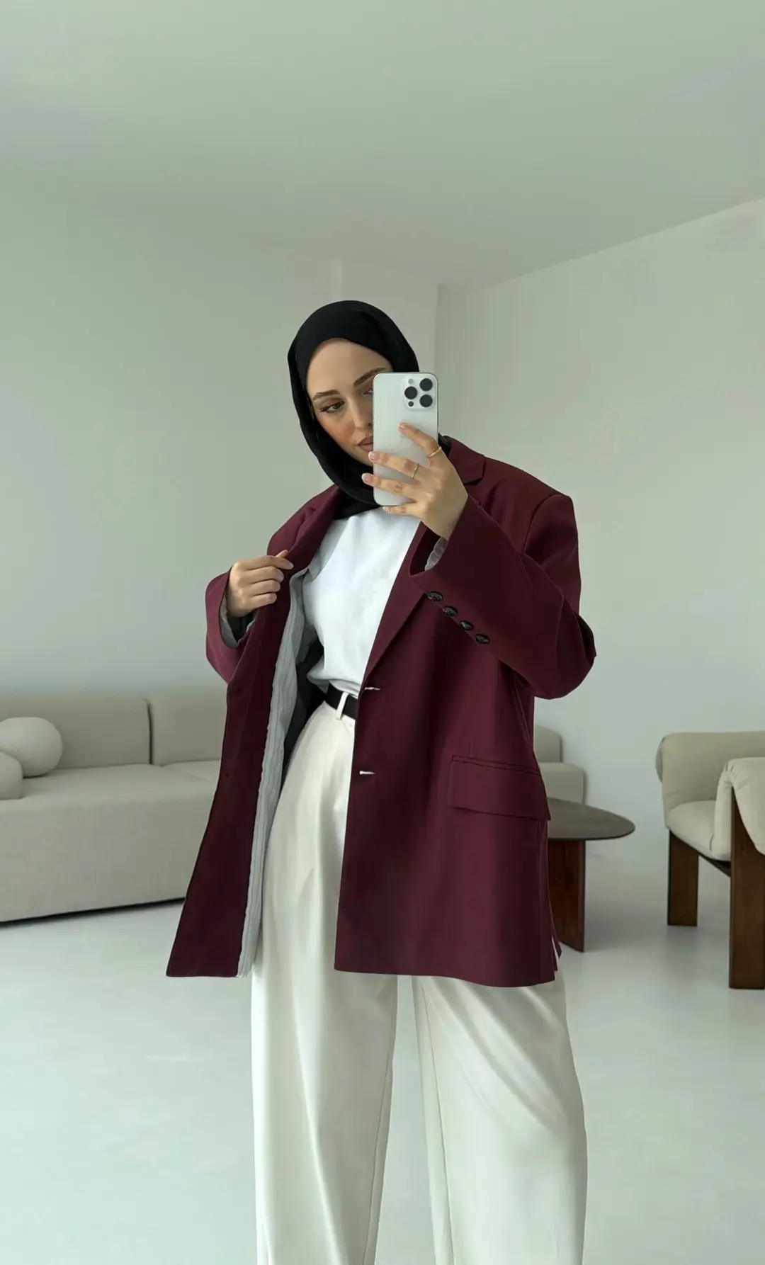 Bordo Oversize Premium Blazer Ceket - Görsel 3