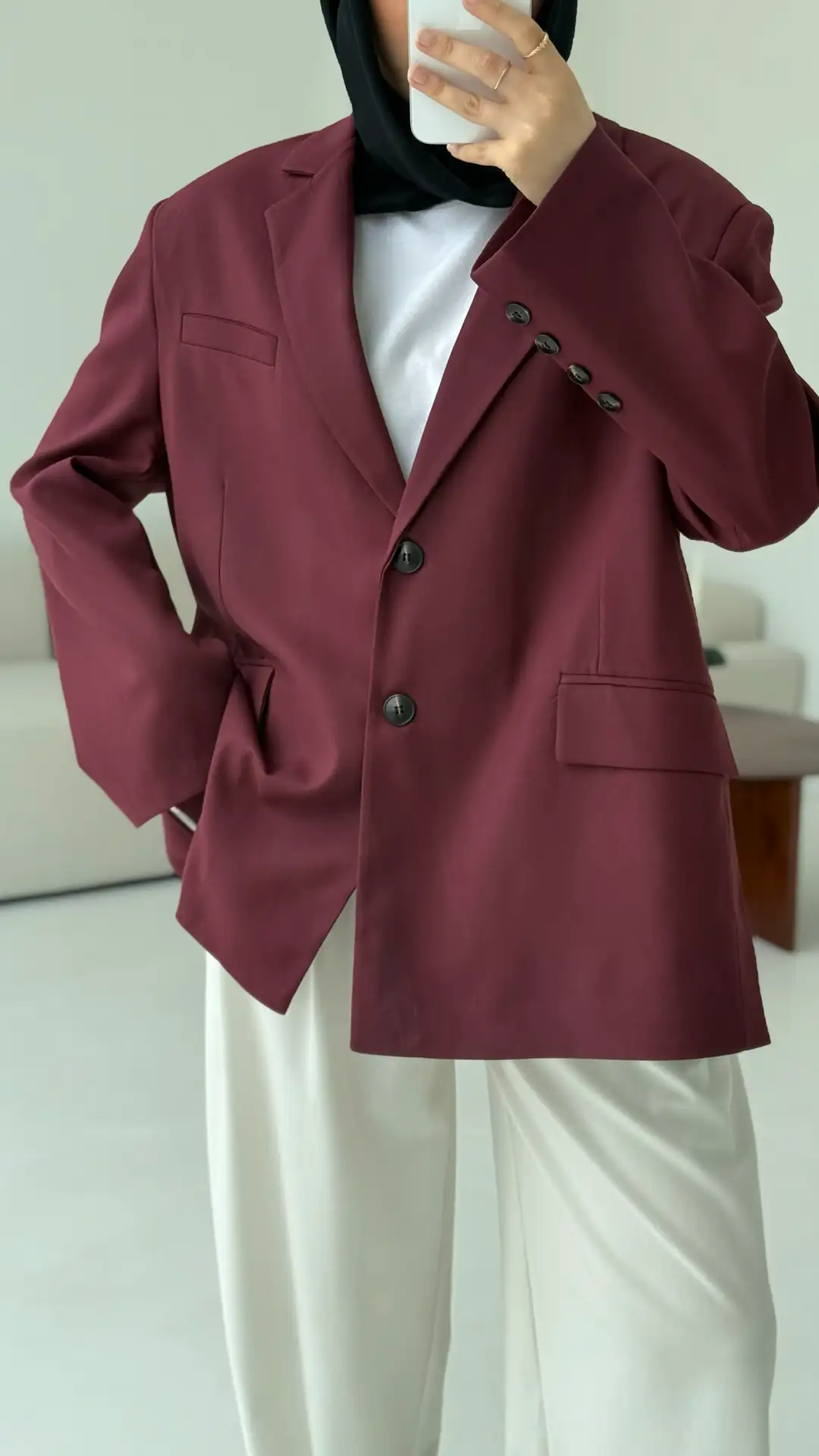 Bordo Oversize Premium Blazer Ceket - Görsel 7