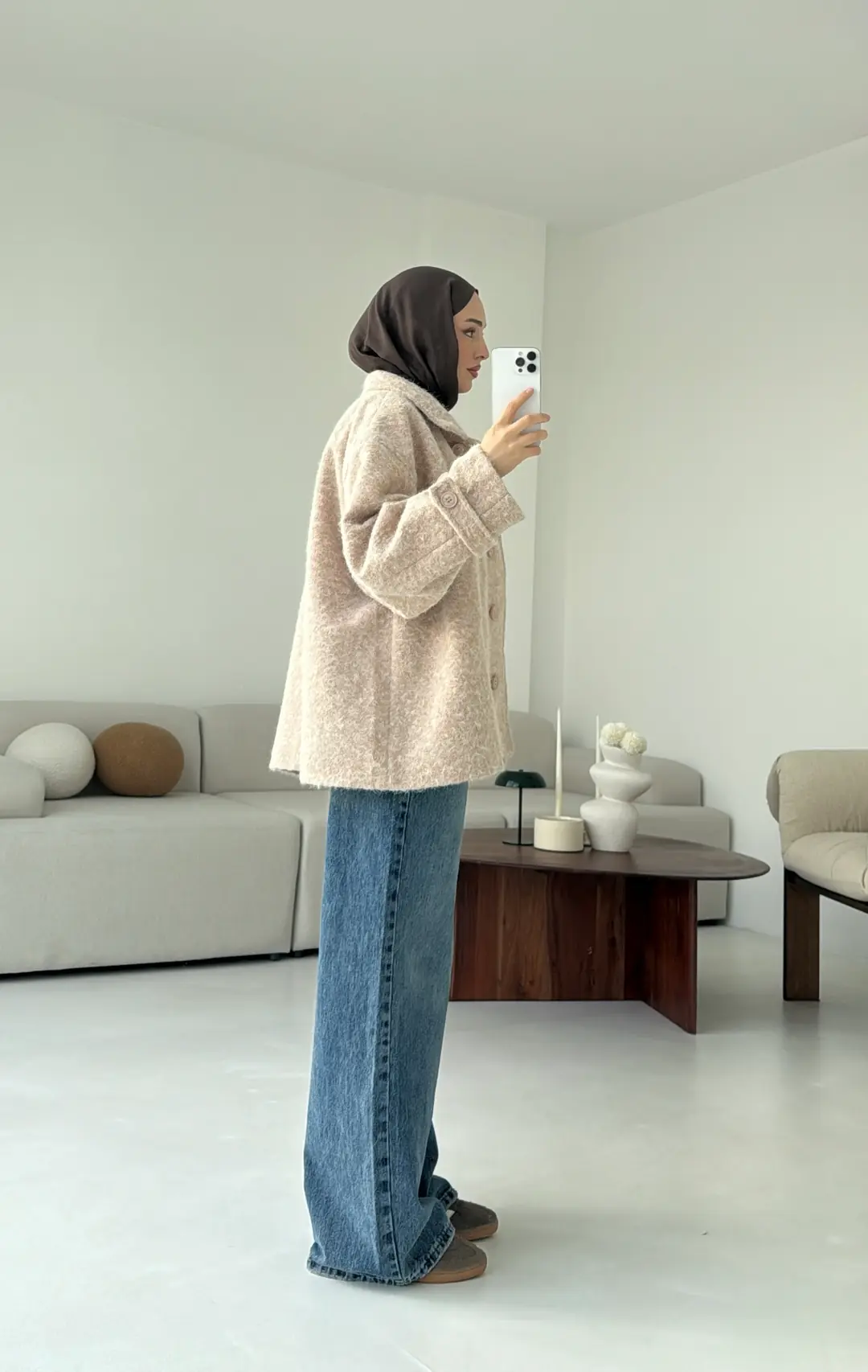 Boucle Yaka Detay Kaban Bej - Görsel 9