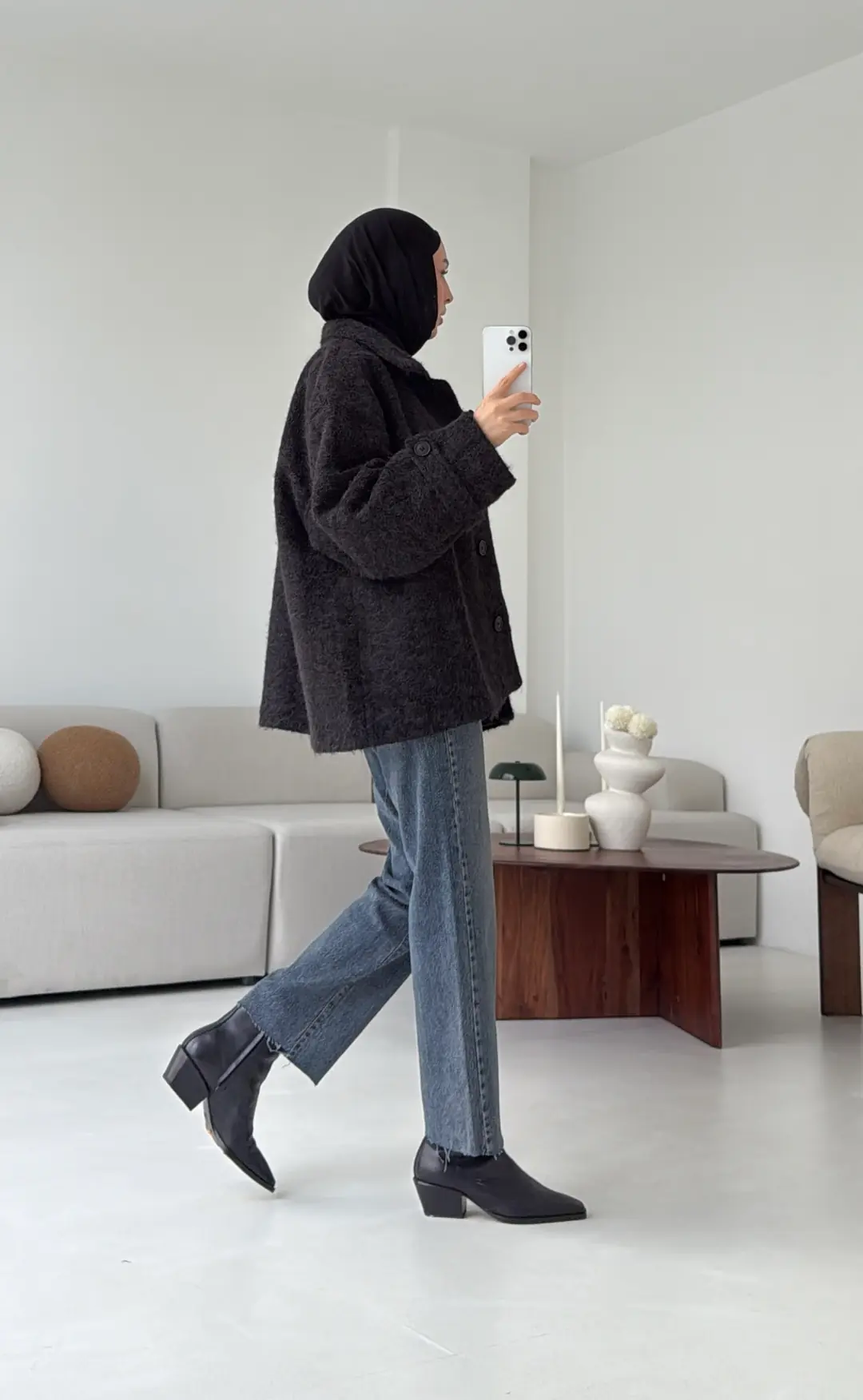 Boucle Yaka Detay Kaban Siyah - Görsel 3