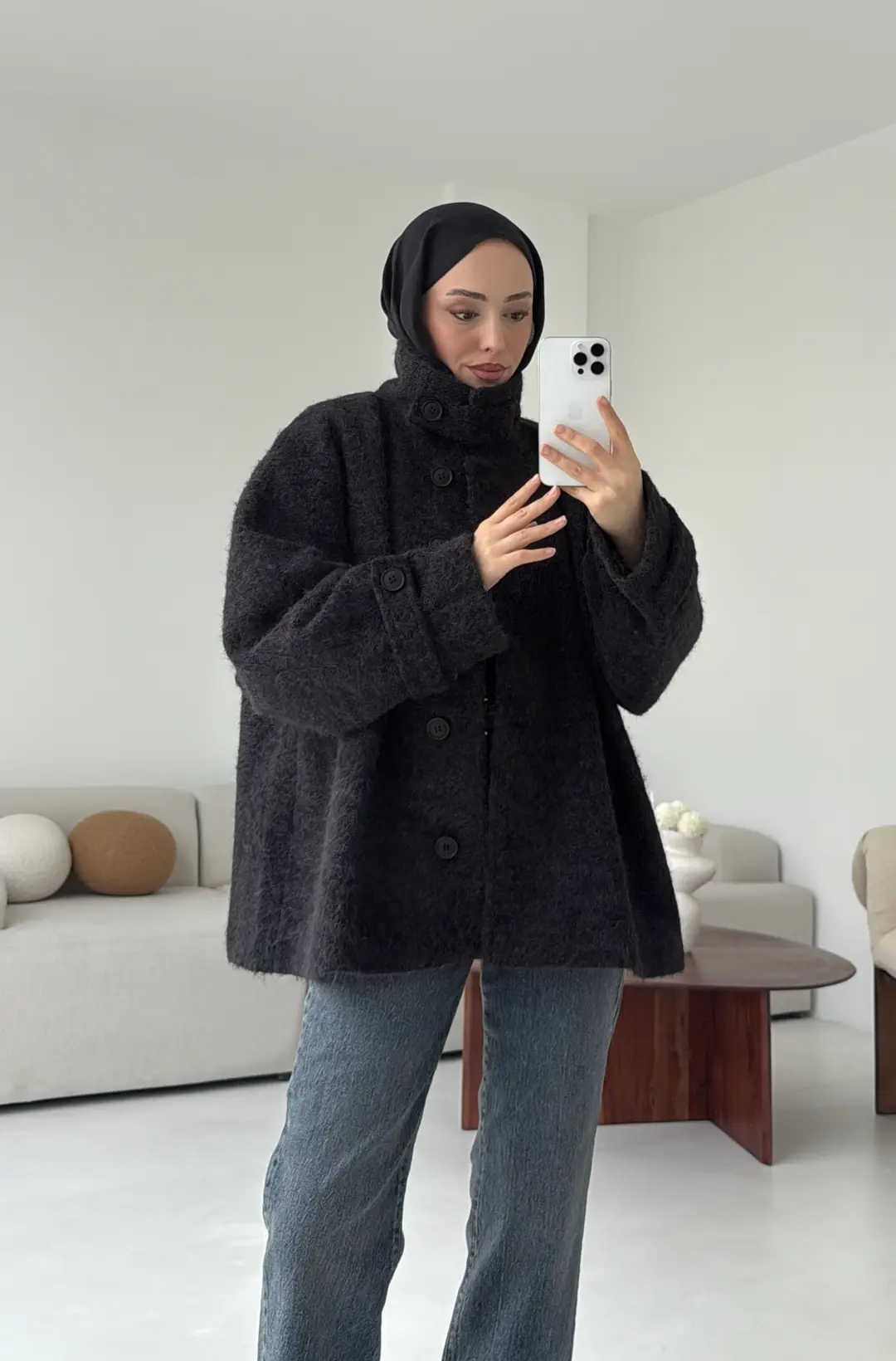 Boucle Yaka Detay Kaban Siyah - Görsel 4