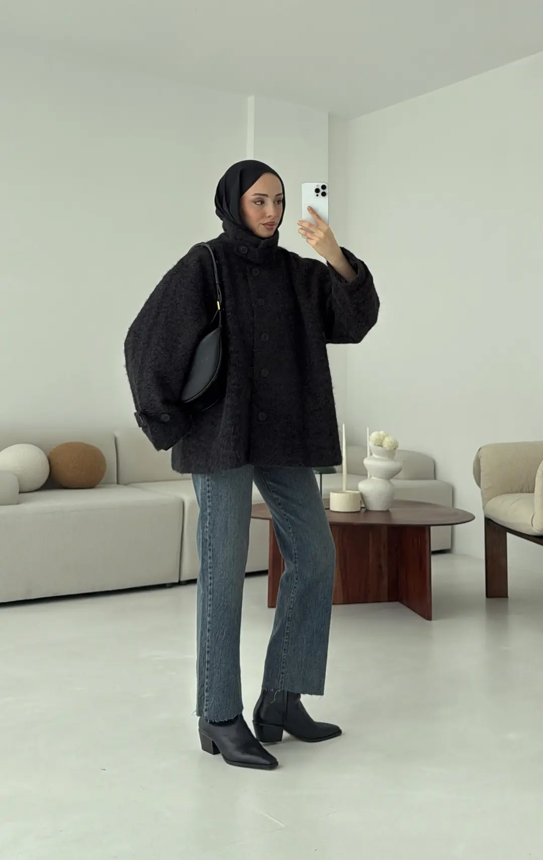 Boucle Yaka Detay Kaban Siyah - Görsel 5