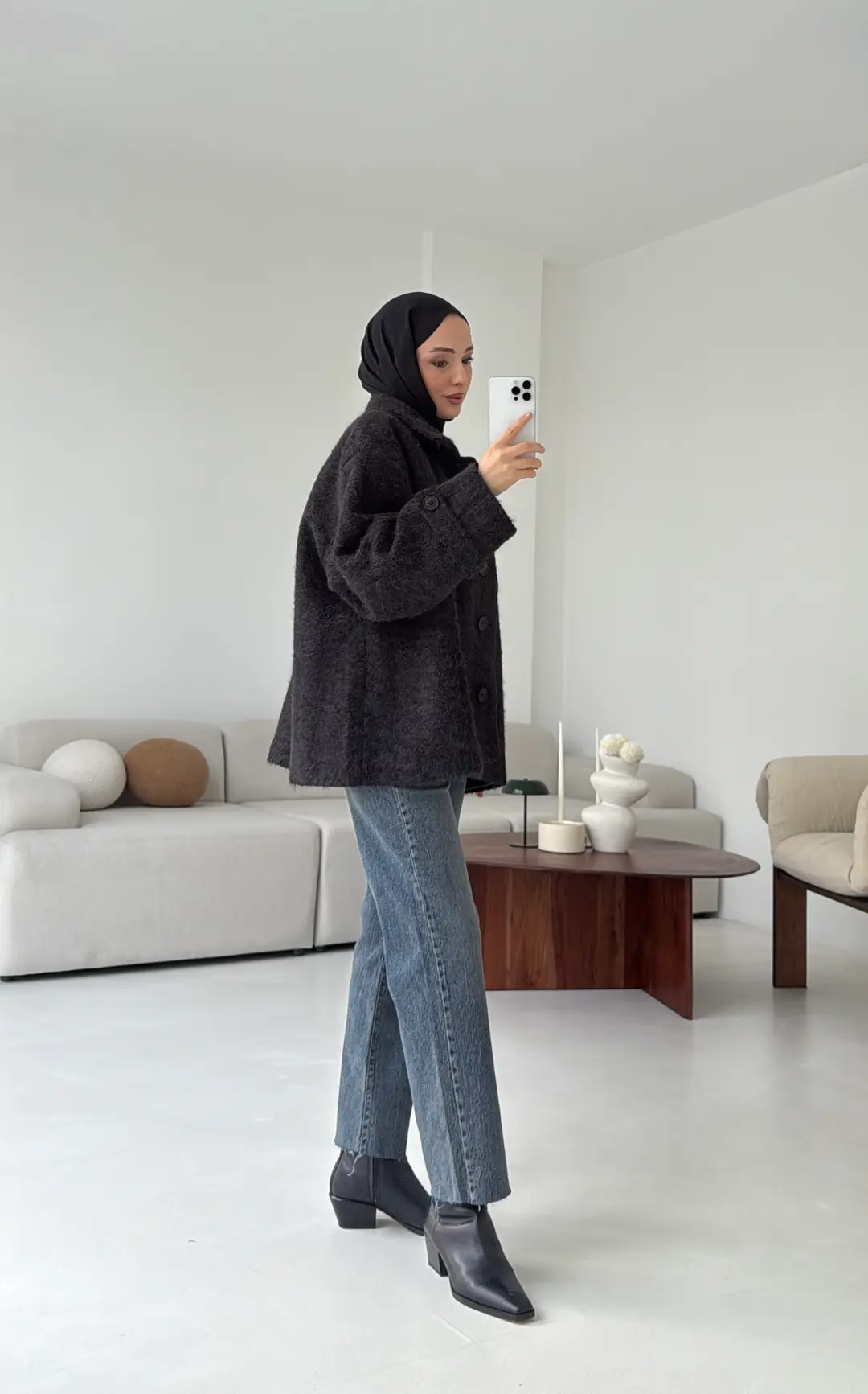 Boucle Yaka Detay Kaban Siyah - Görsel 6