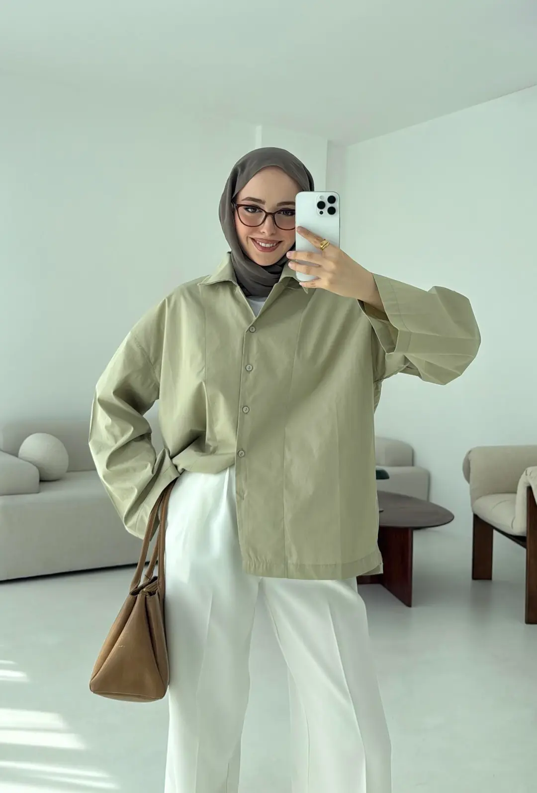 Boxfıt Acık Haki Gömlek - Görsel 4