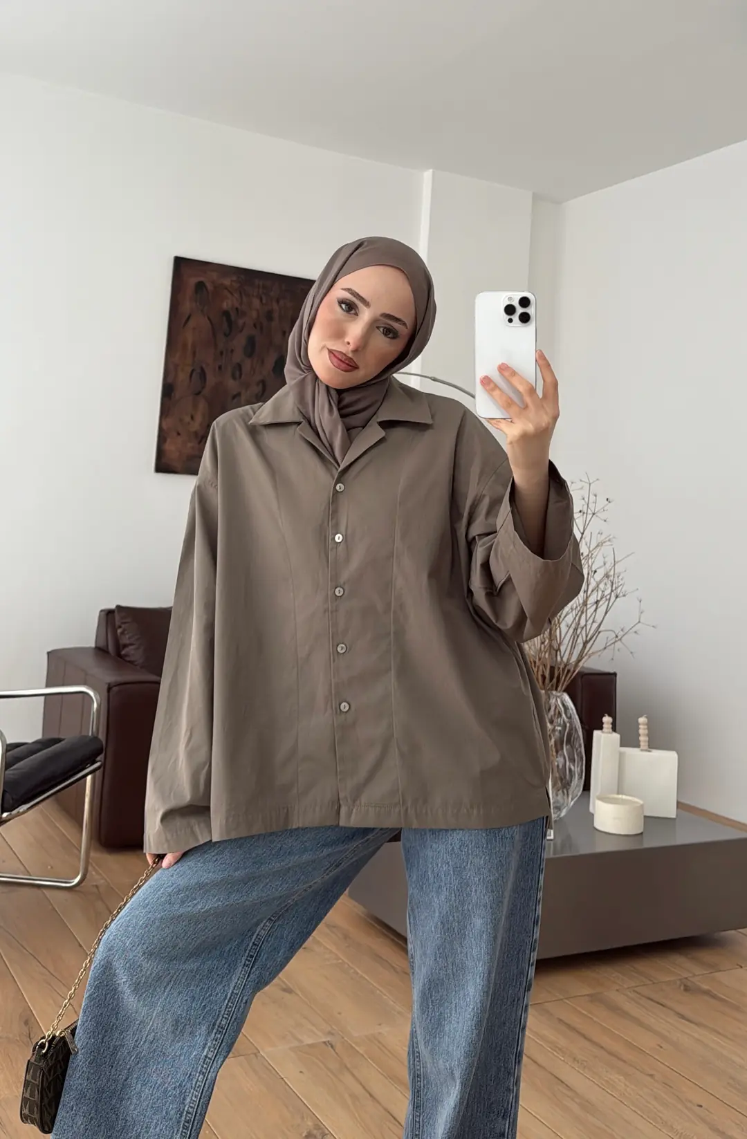 Boxfıt Gömlek Koyu Vizon - Görsel 2