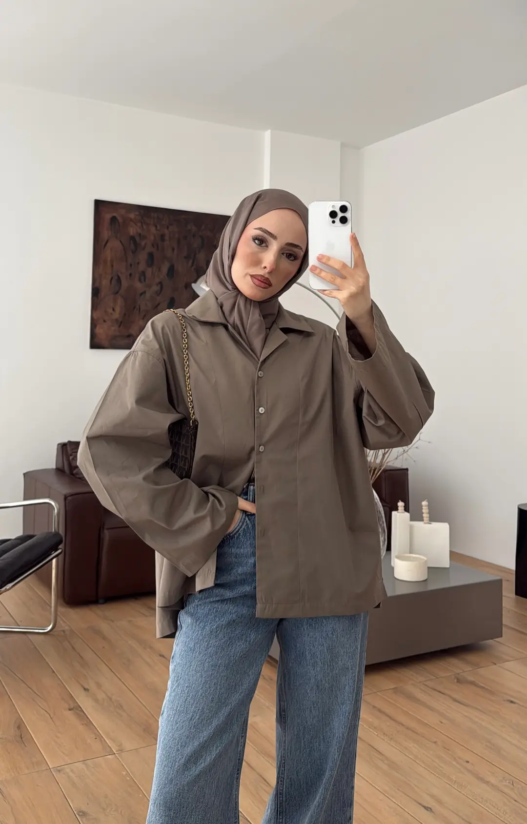 Boxfıt Gömlek Koyu Vizon - Görsel 9