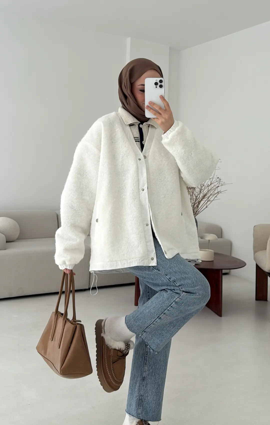 Buklet Bomber Ceket Beyaz