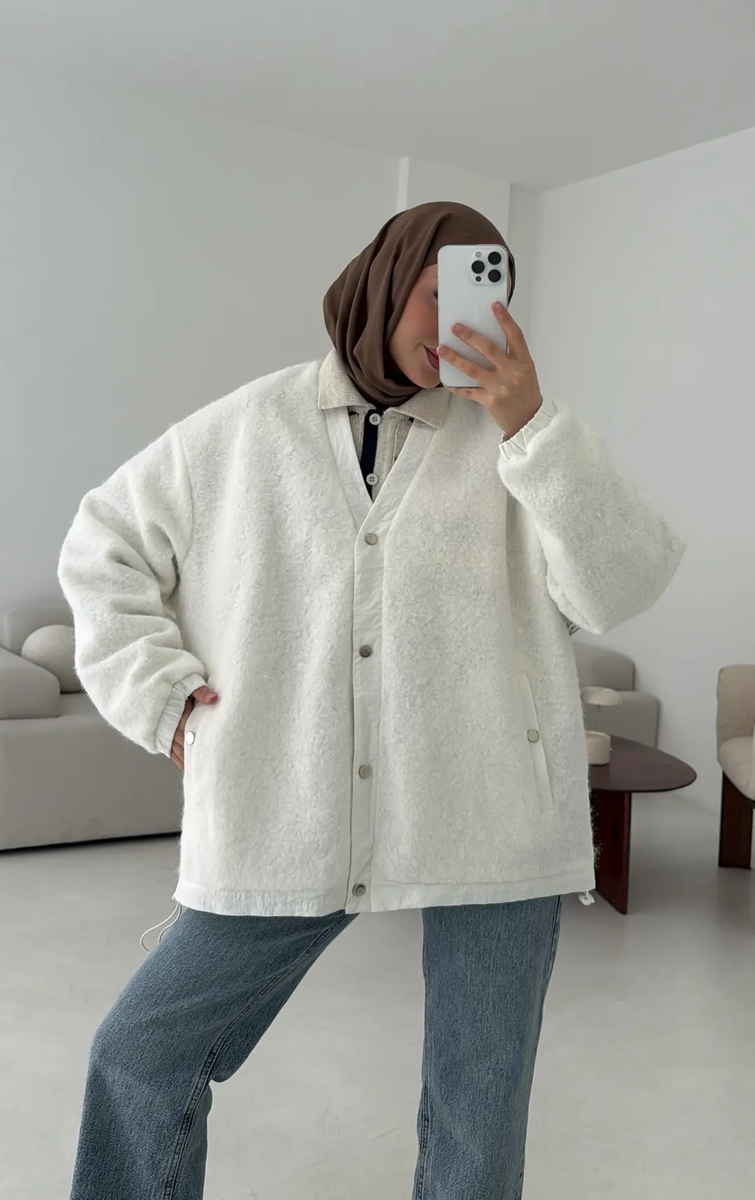 Buklet Bomber Ceket Beyaz - Görsel 2