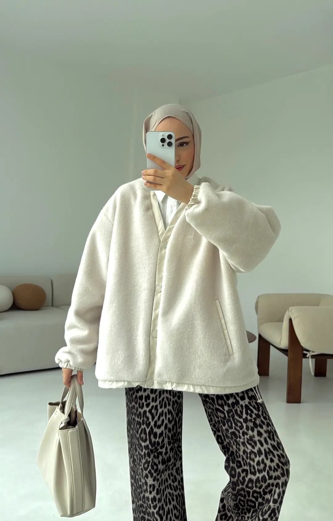 Buklet Bomber Ceket Krem - Görsel 2