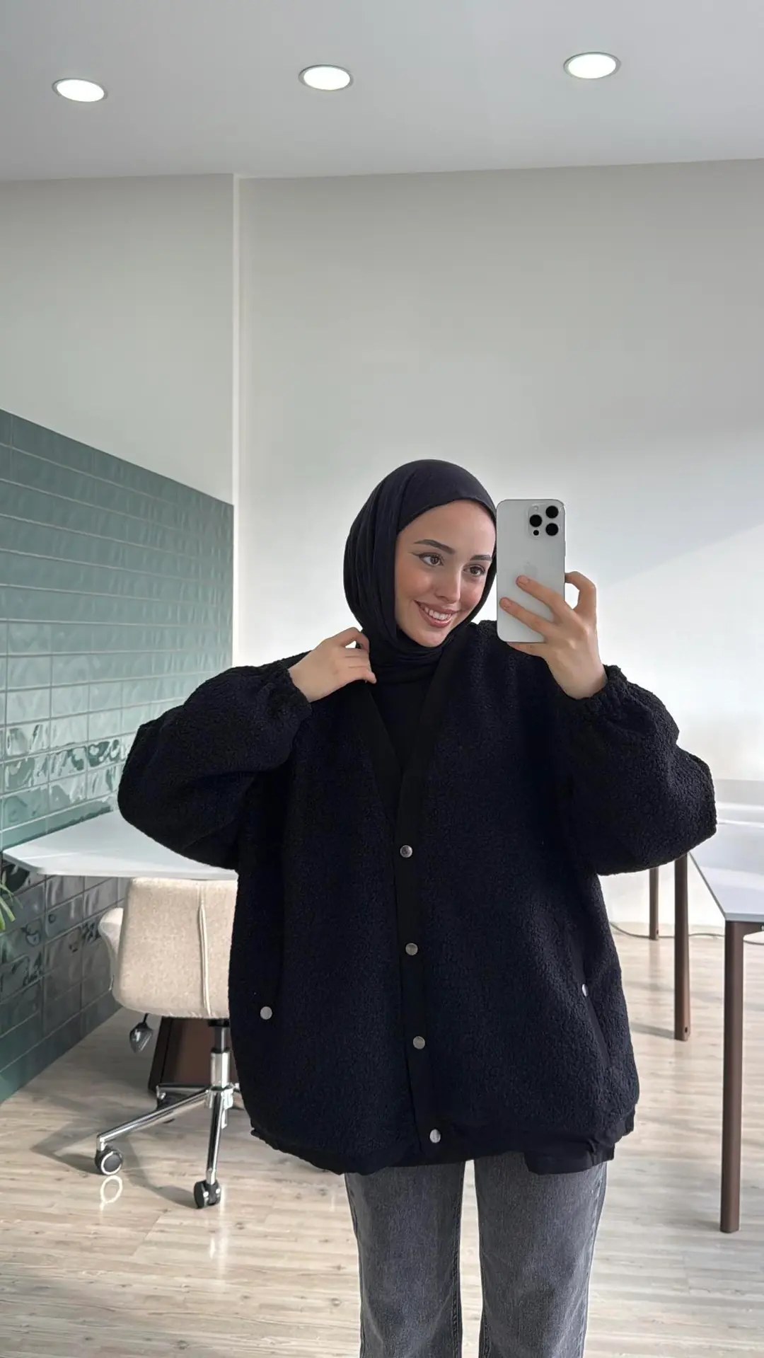 Buklet Oversize Bomber Ceket Siyah