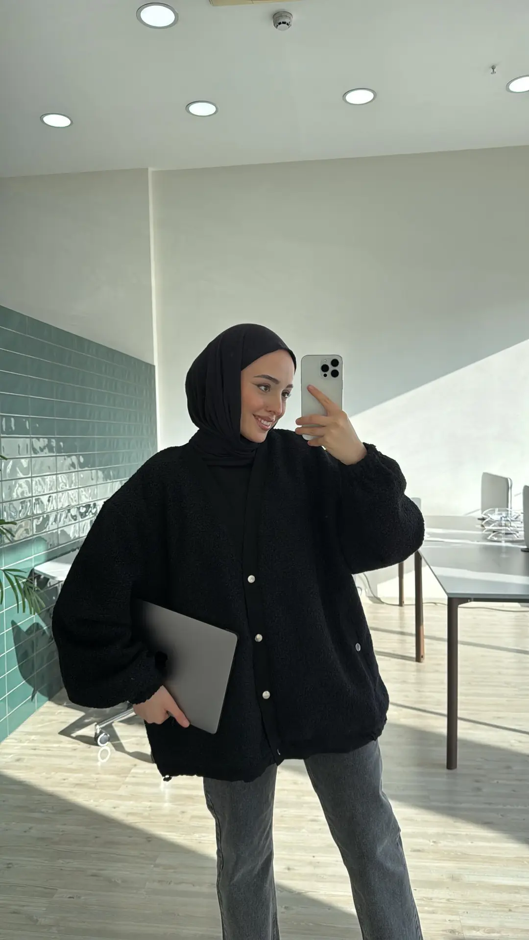 Buklet Oversize Bomber Ceket Siyah - Görsel 2