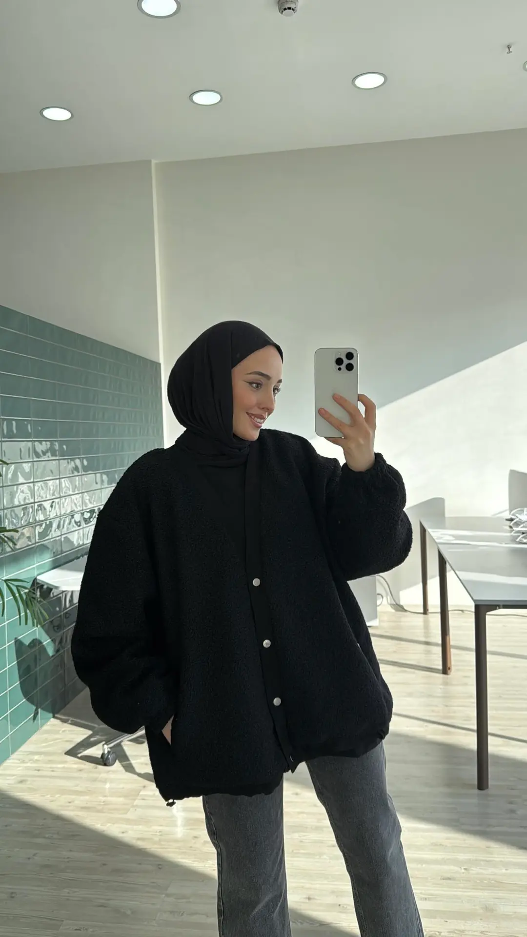 Buklet Oversize Bomber Ceket Siyah - Görsel 3