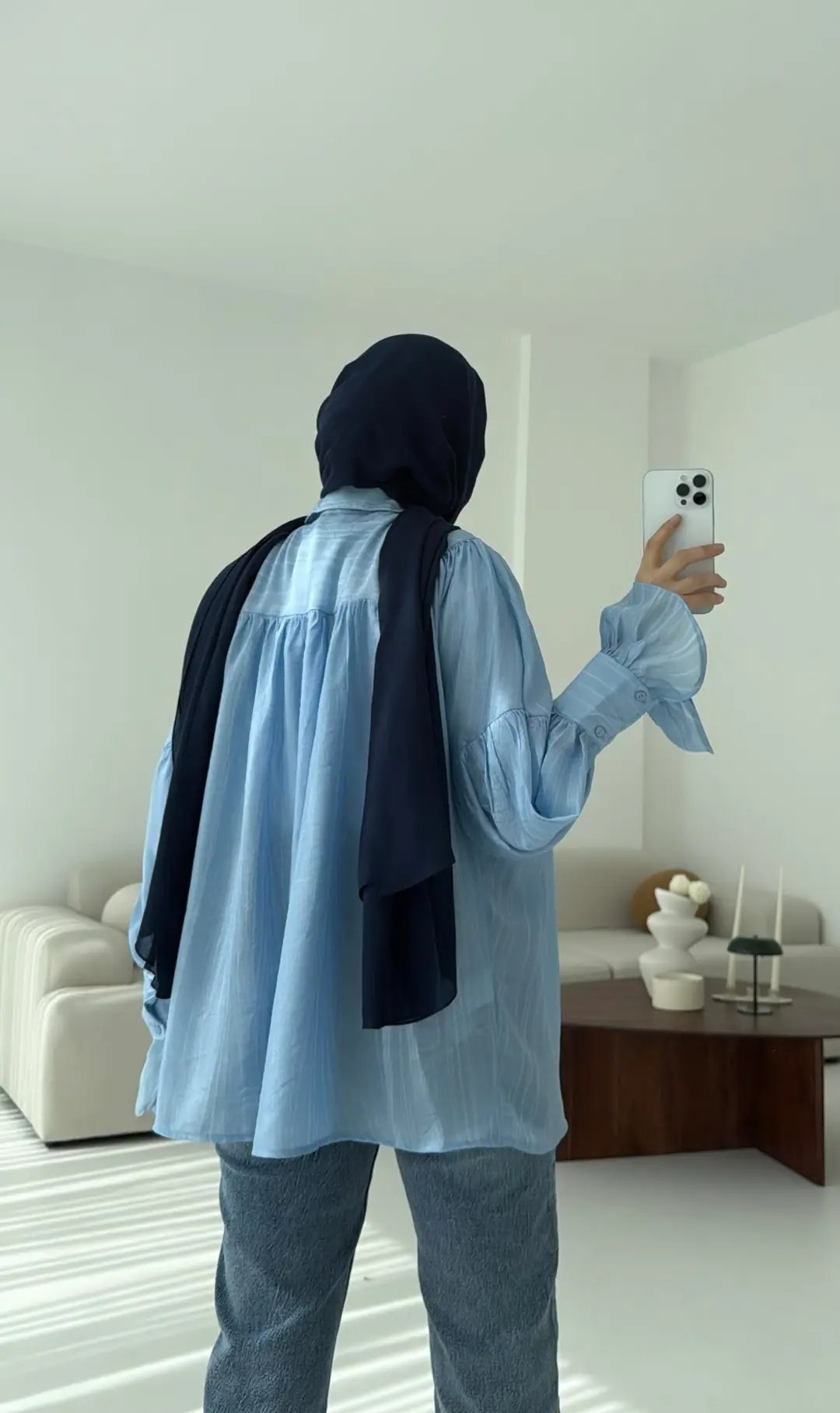 Büzgülü Gömlek Acık Mavi - Görsel 6