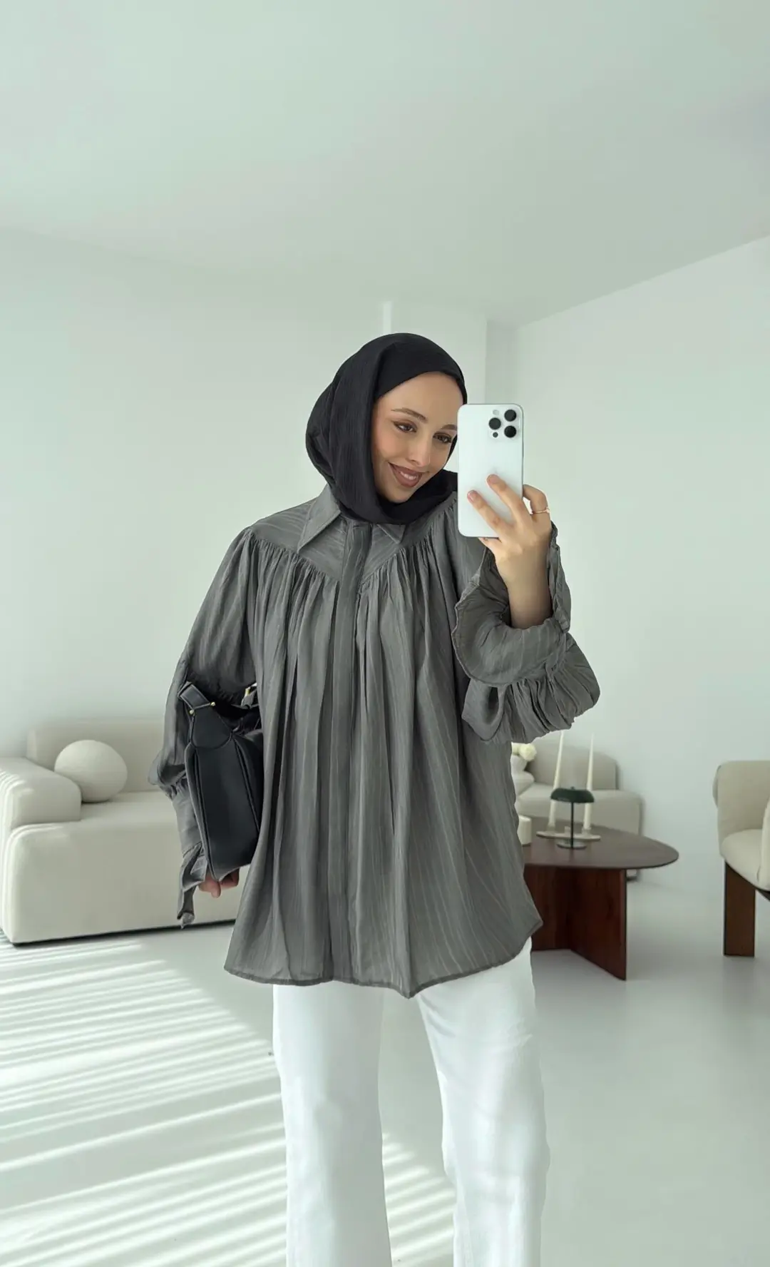 Büzgülü Gömlek Antrasit - Görsel 2