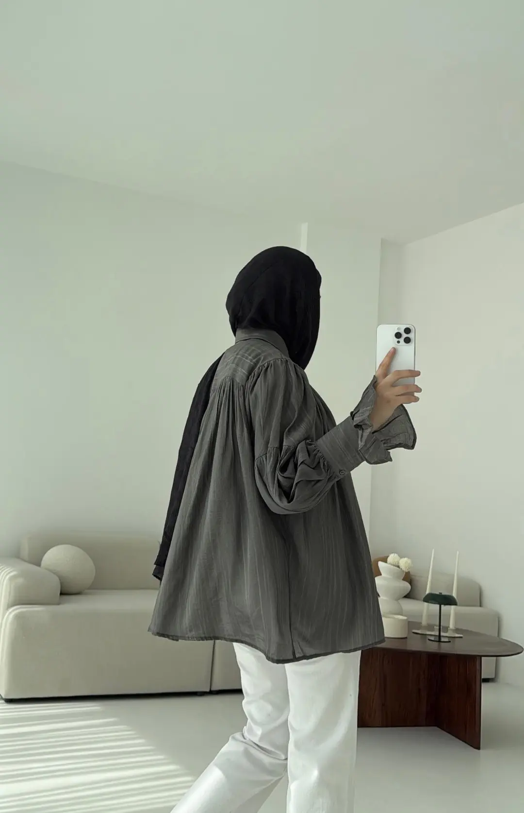 Büzgülü Gömlek Antrasit - Görsel 4