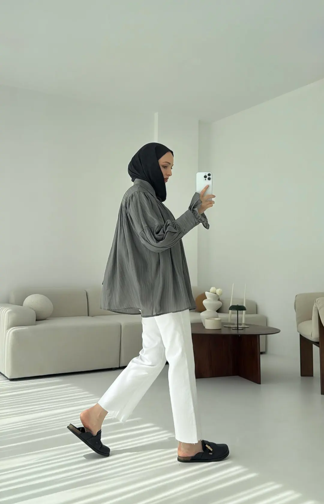 Büzgülü Gömlek Antrasit - Görsel 5