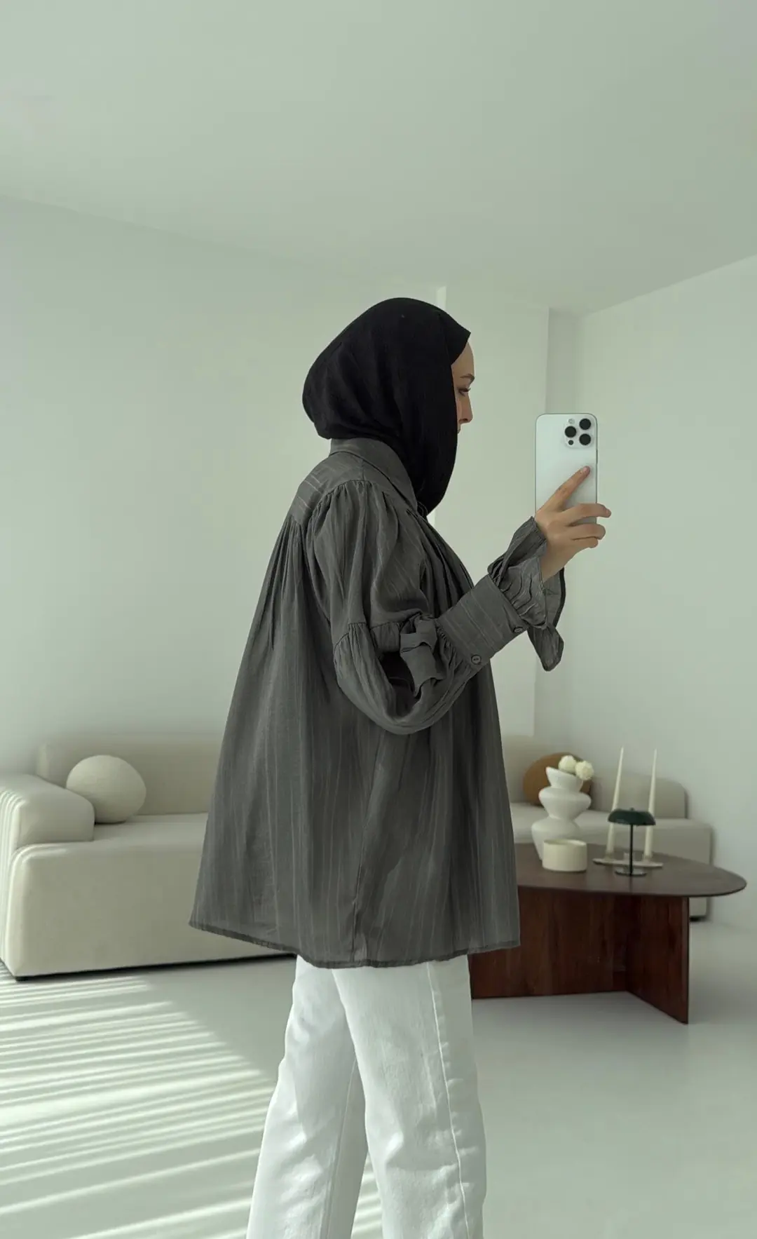 Büzgülü Gömlek Antrasit - Görsel 7