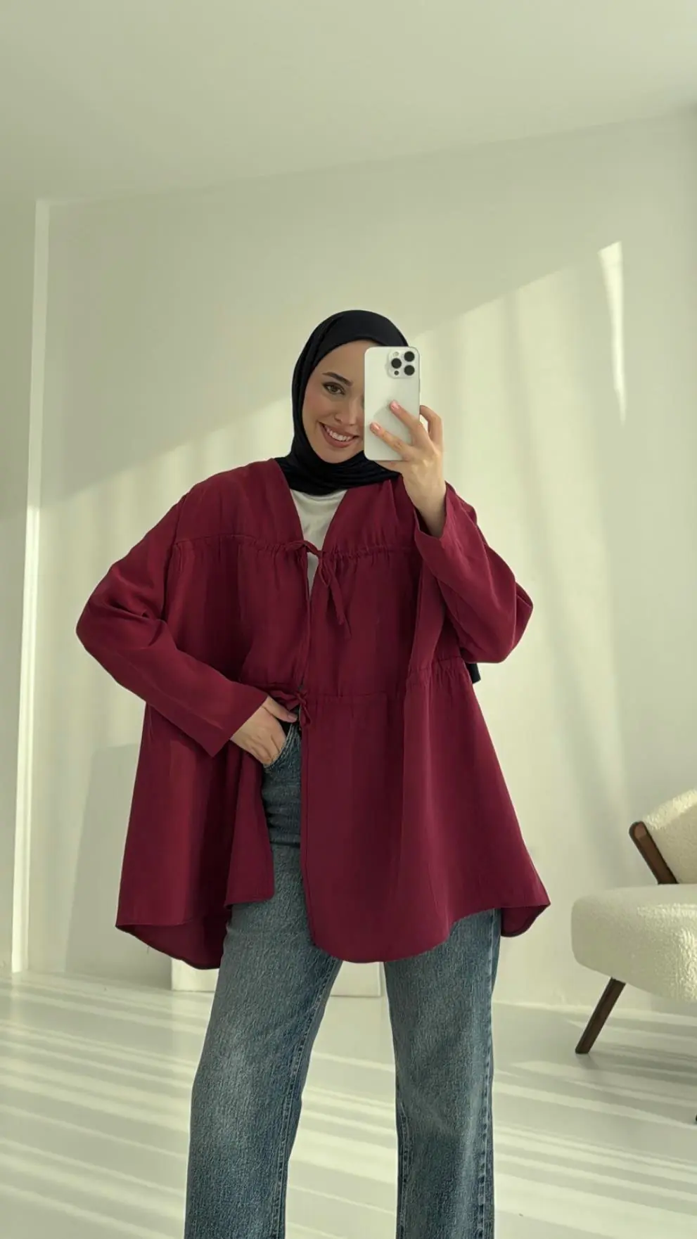 Büzgülü Gömlek Bordo