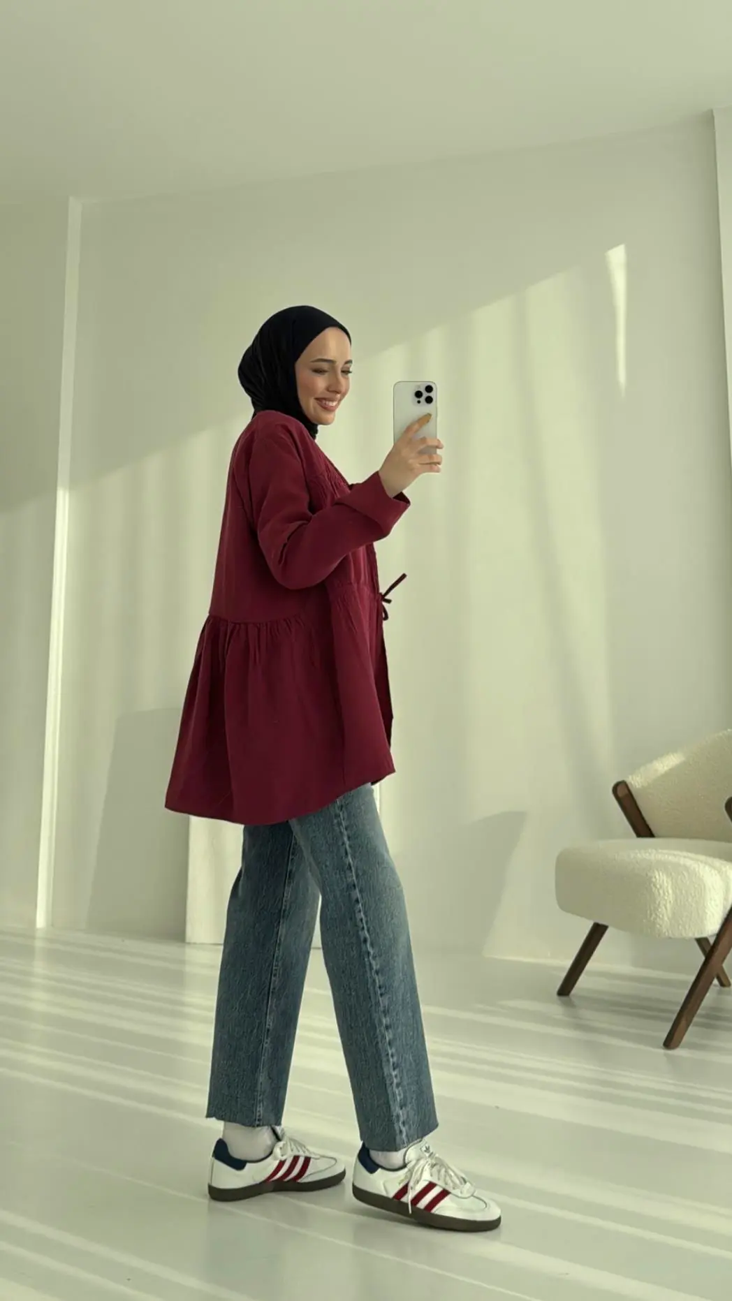 Büzgülü Gömlek Bordo - Görsel 2