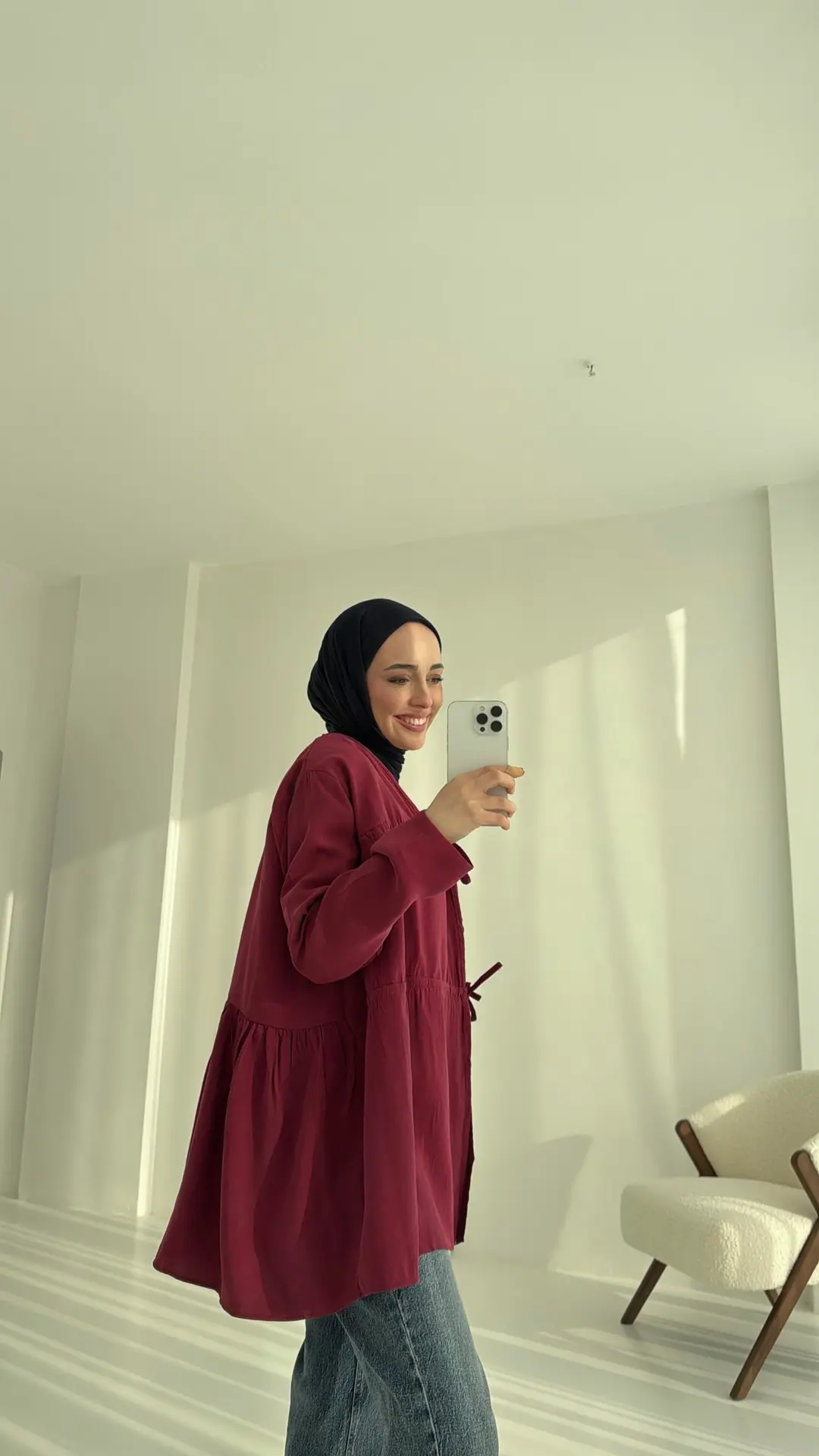 Büzgülü Gömlek Bordo - Görsel 3