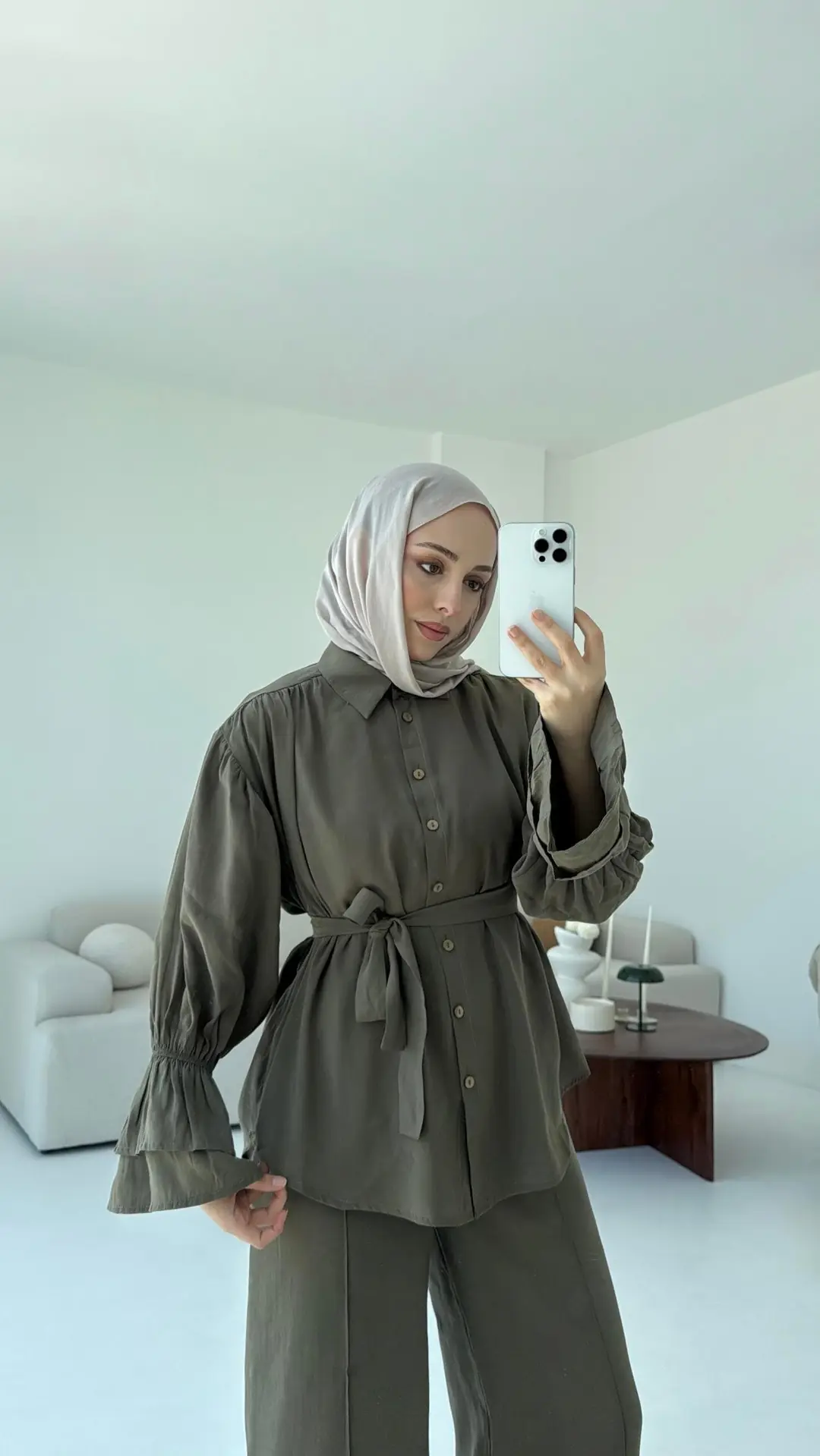 Büzgülü Oversize Gömlek Takım Haki - Görsel 5