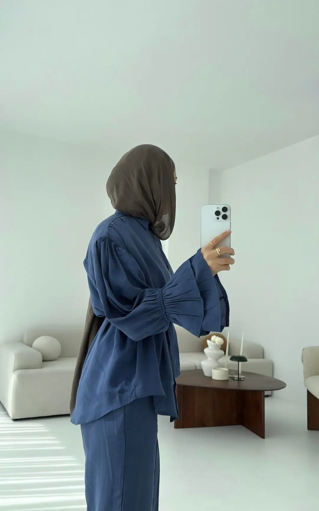 Büzgülü Oversize Gömlek Takım İndigo - Görsel 5