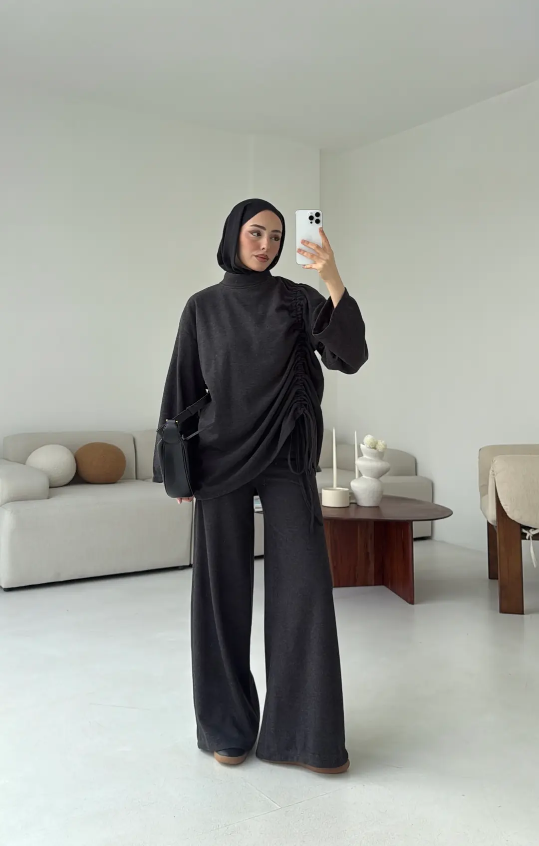 Bluzu Yandan Biyeli Takım Koyu Gri