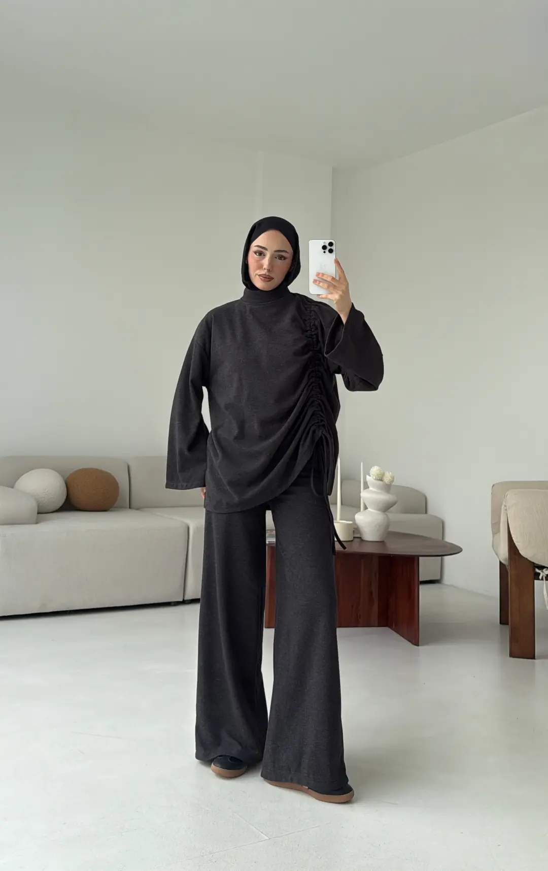 Bluzu Yandan Biyeli Takım Koyu Gri - Görsel 6