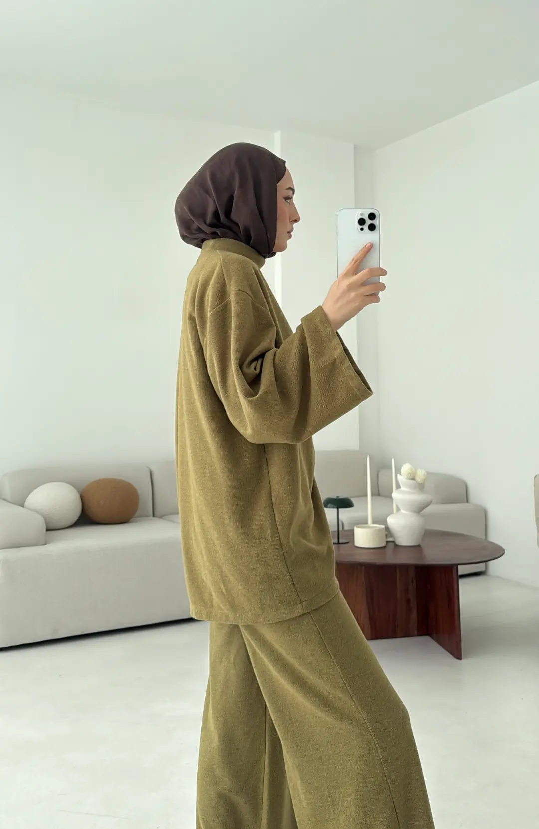 Bluzu Yandan Biyeli Takım  Yağ yeşili - Görsel 3