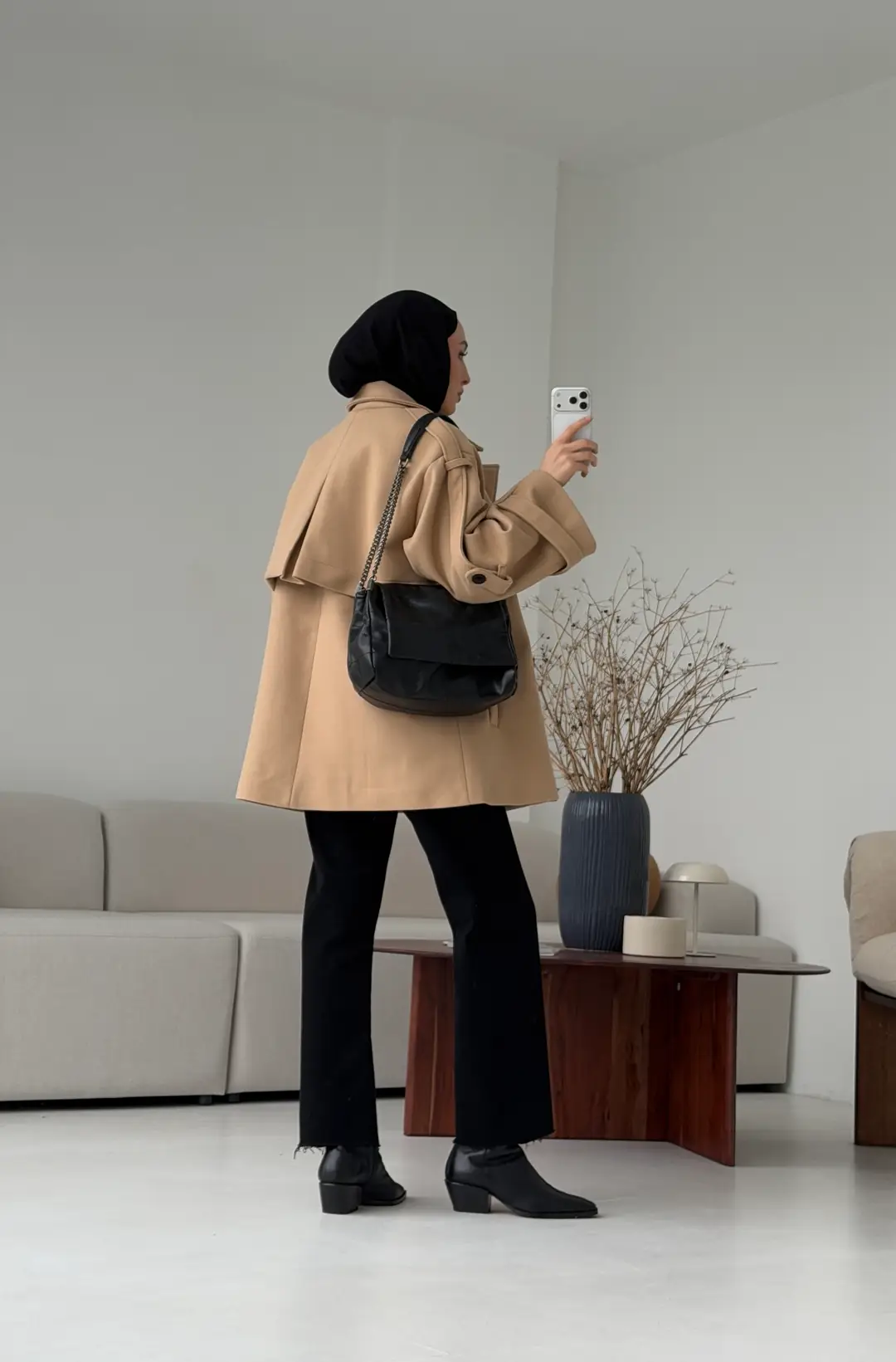 Camel Düğmeli Kol Manşetli Kaşe Kaban - Görsel 4