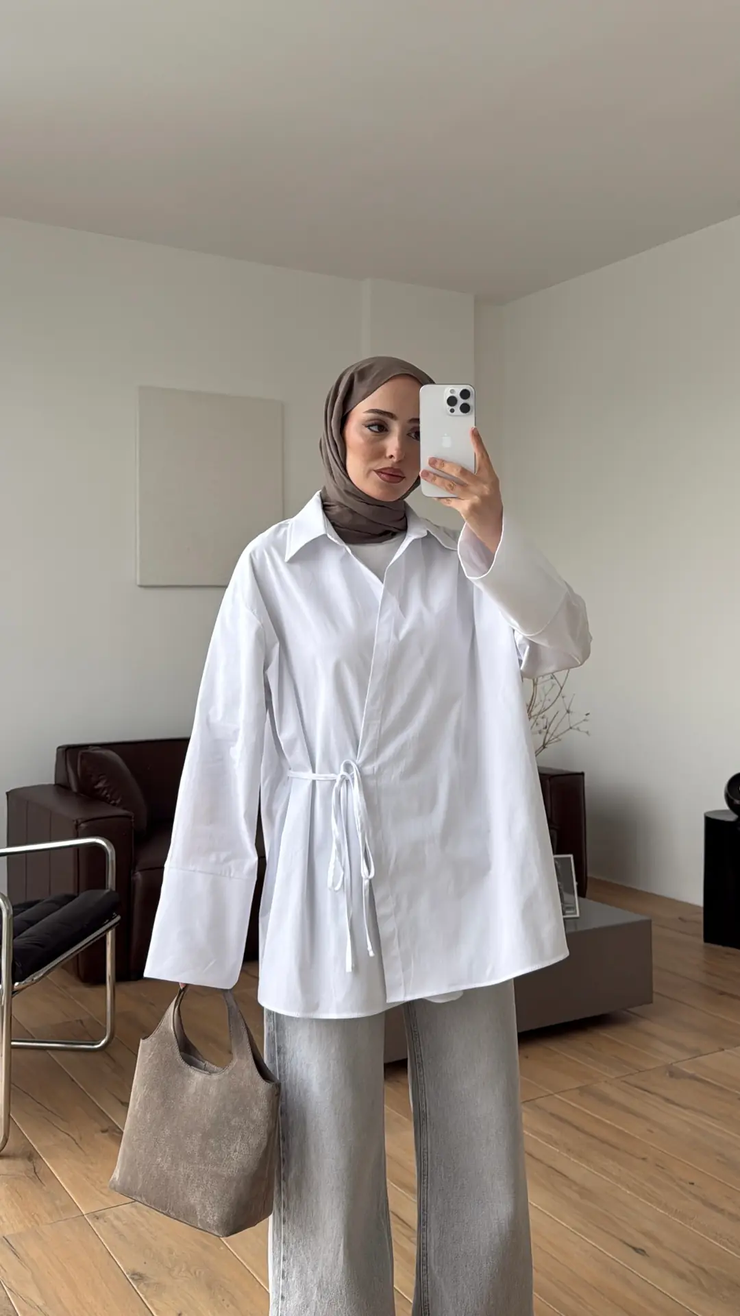 Çapraz Bağlamalı Gömlek Beyaz - Görsel 4