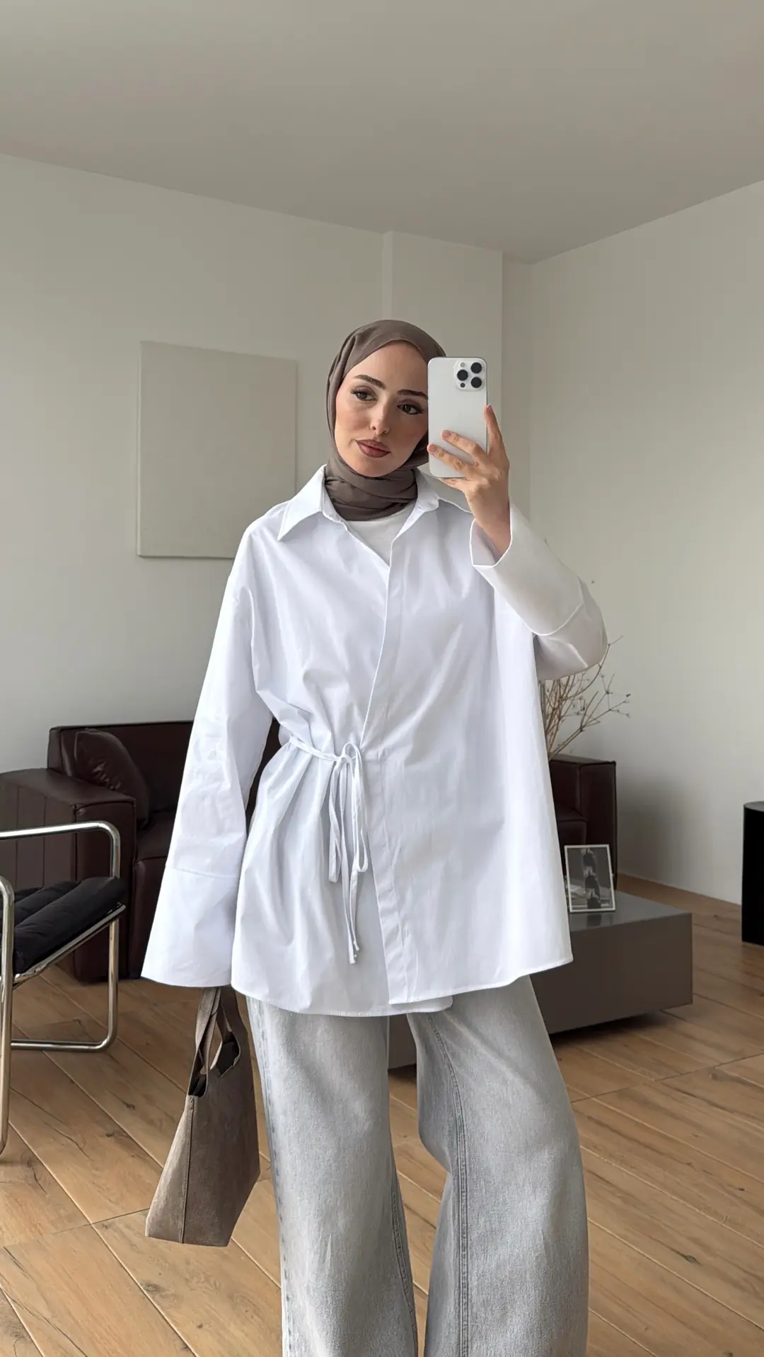 Çapraz Bağlamalı Gömlek Beyaz - Görsel 6