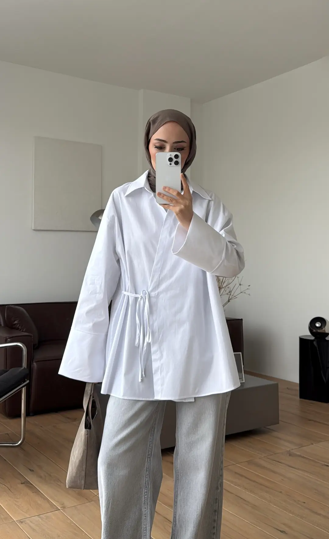 Çapraz Bağlamalı Gömlek Beyaz - Görsel 7