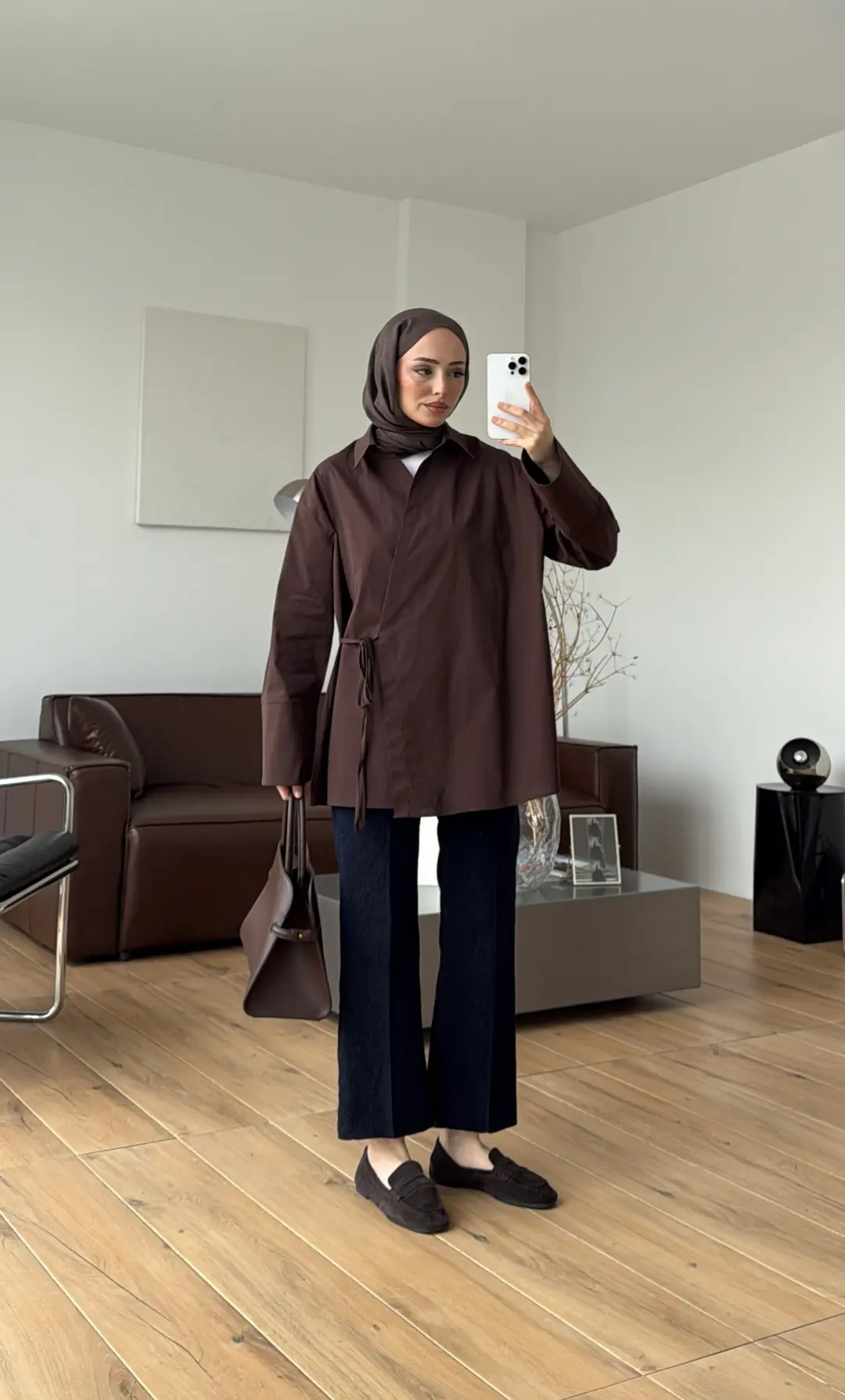 Çapraz Bağlamalı Gömlek Kahve - Görsel 2