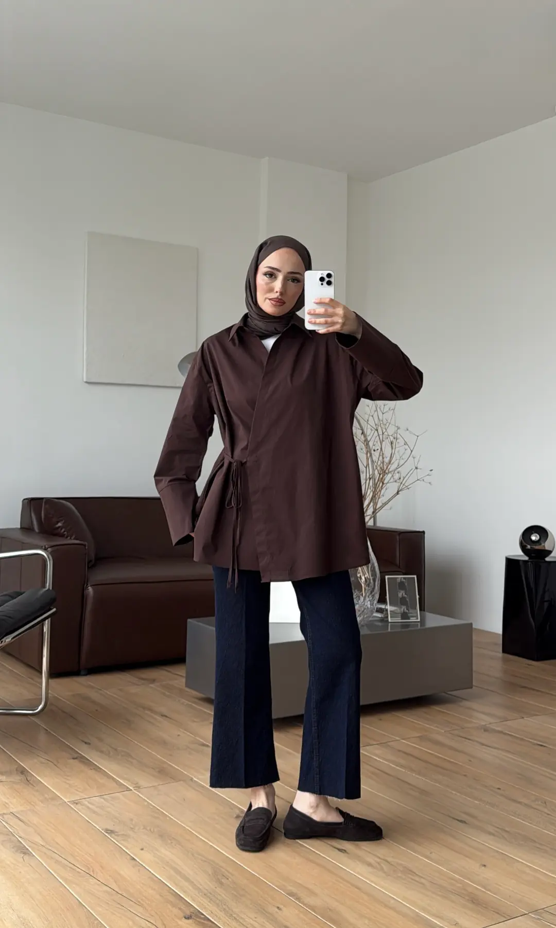 Çapraz Bağlamalı Gömlek Kahve - Görsel 4