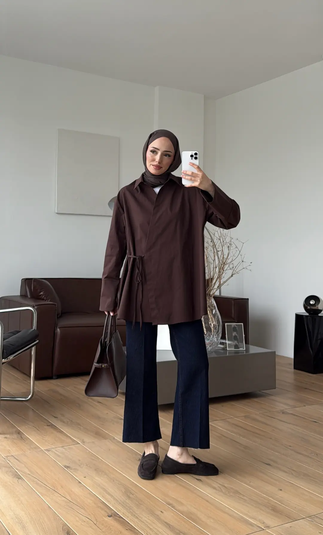 Çapraz Bağlamalı Gömlek Kahve - Görsel 5