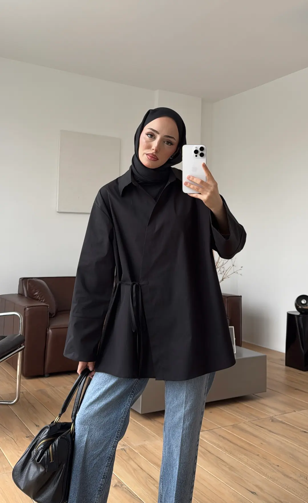 Çapraz Bağlamalı Gömlek Siyah - Görsel 6