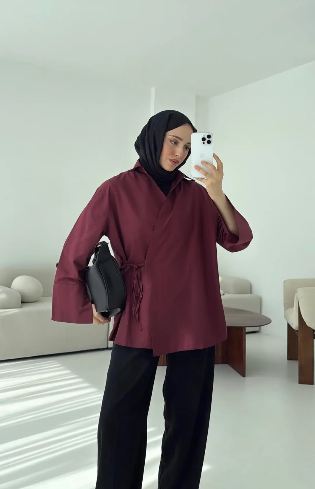 Çapraz Bağlamalı Kol Detay Gömlek Bordo - Görsel 3