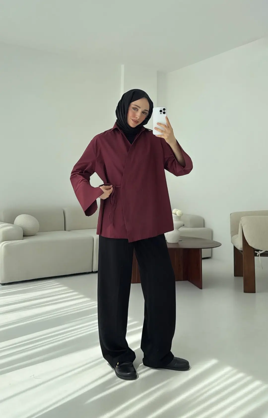 Çapraz Bağlamalı Kol Detay Gömlek Bordo - Görsel 9