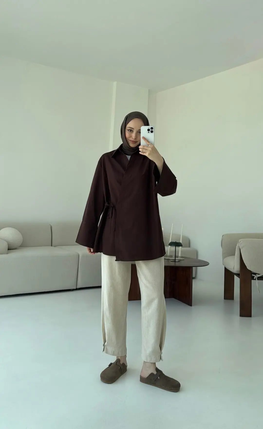 Çapraz Bağlamalı Kol Detay Gömlek Kahve - Görsel 3