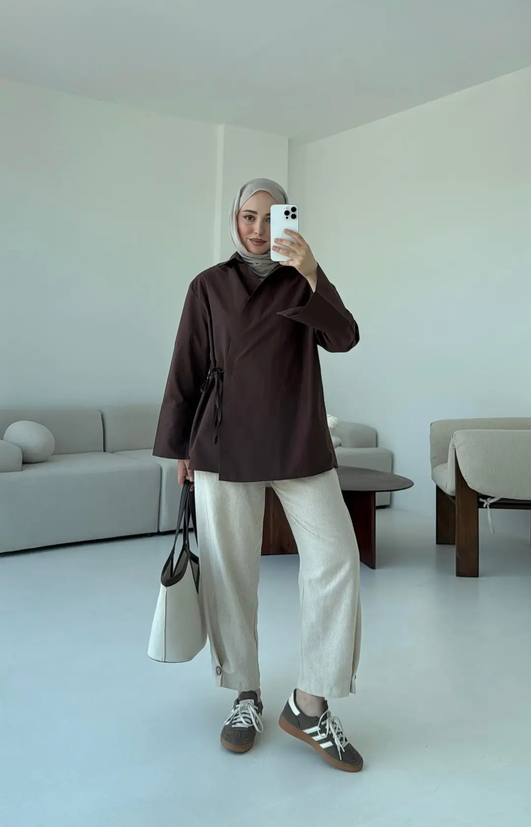 Çapraz Bağlamalı Kol Detay Gömlek Kahve - Görsel 4