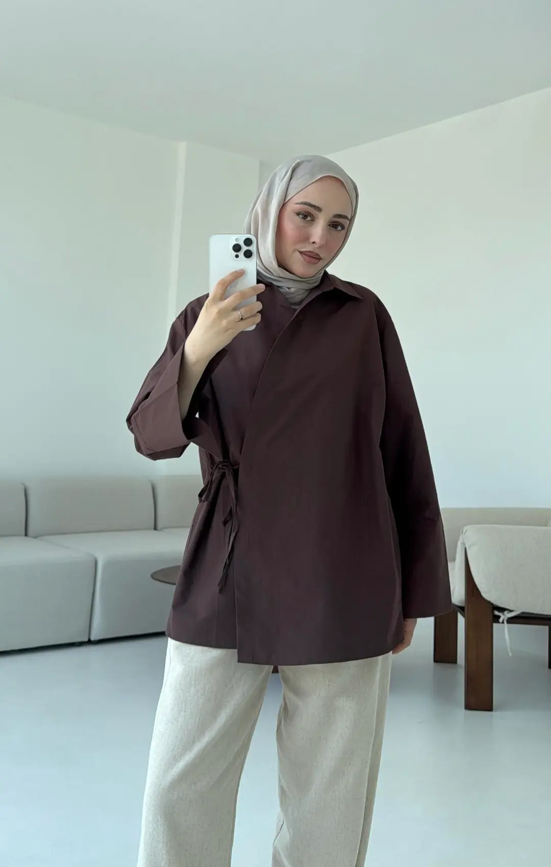 Çapraz Bağlamalı Kol Detay Gömlek Kahve - Görsel 6